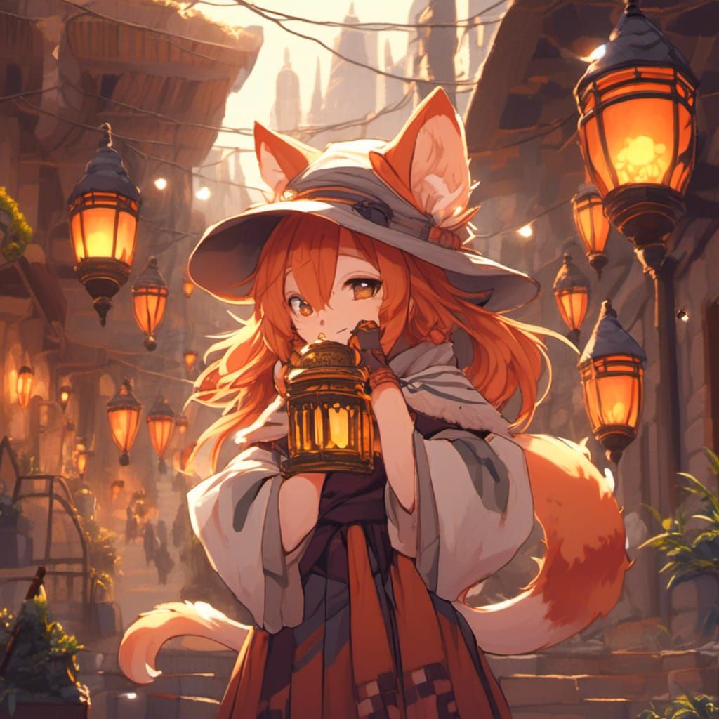 Anime Style Tabaxi Desert Mage with Lantern