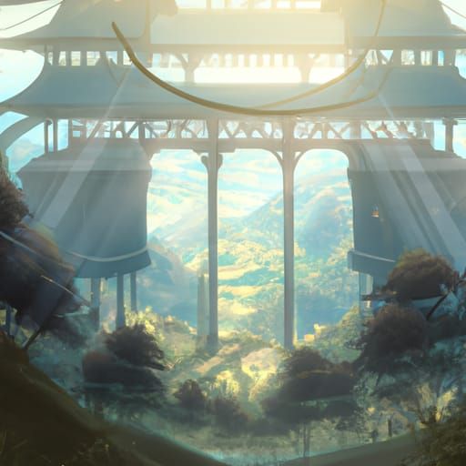Anime Temple Key Visual in Ghibli Style