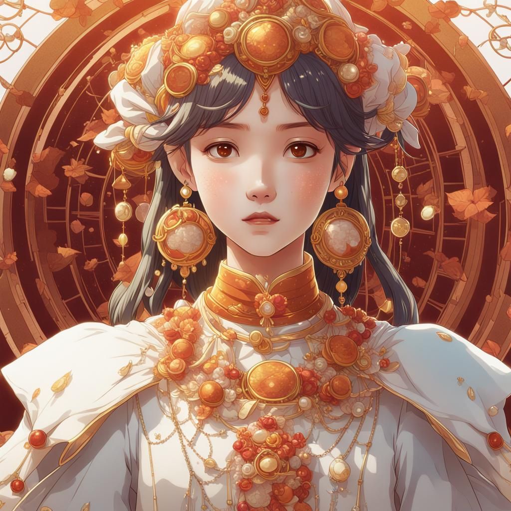 Cartoon Girl in Gold Costume, Comic Art Style