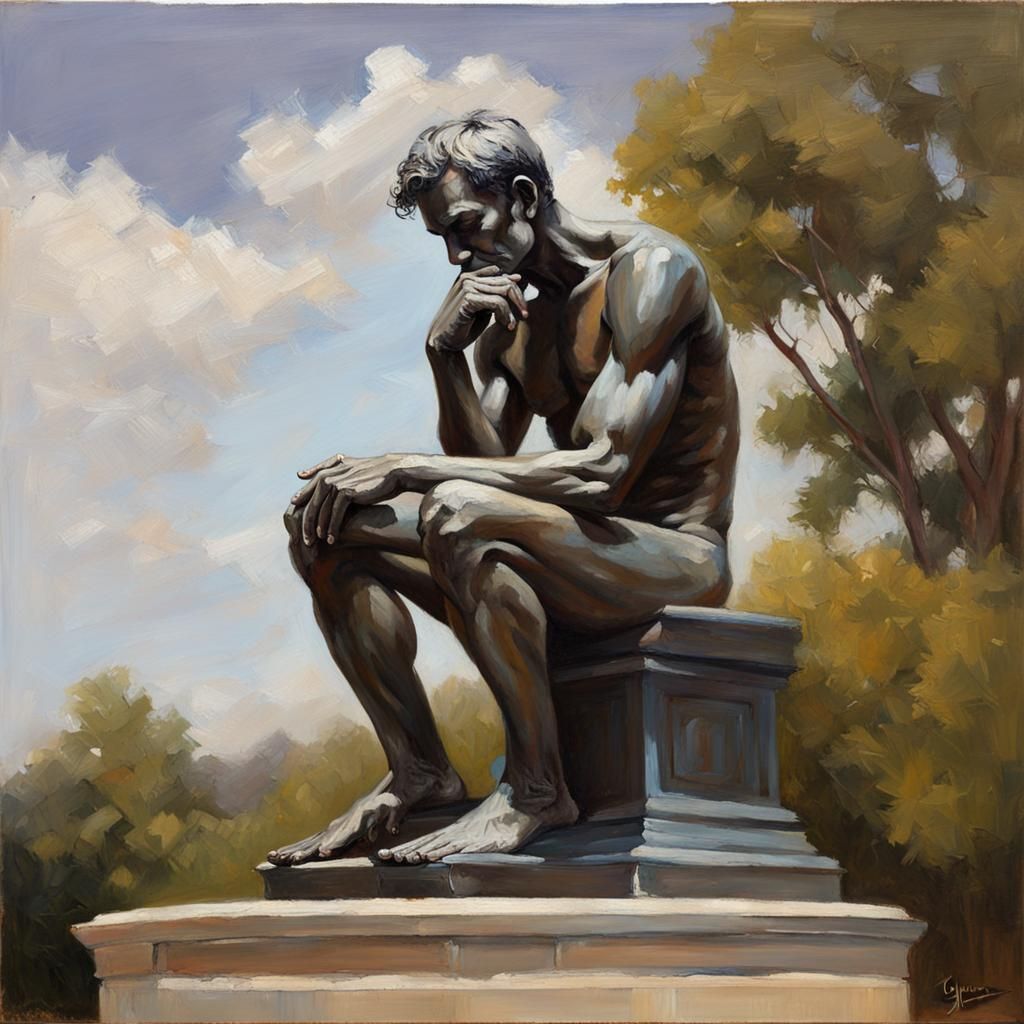 The Thinker Statue in Oil Painting Style