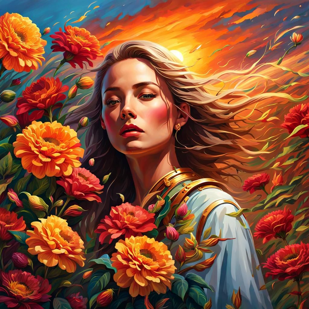 Detailed Portrait of Woman at Sunset