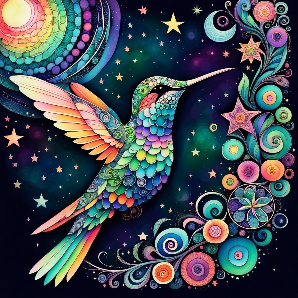 Colourful Hummingbird Zentangle with Celestial Aurora
