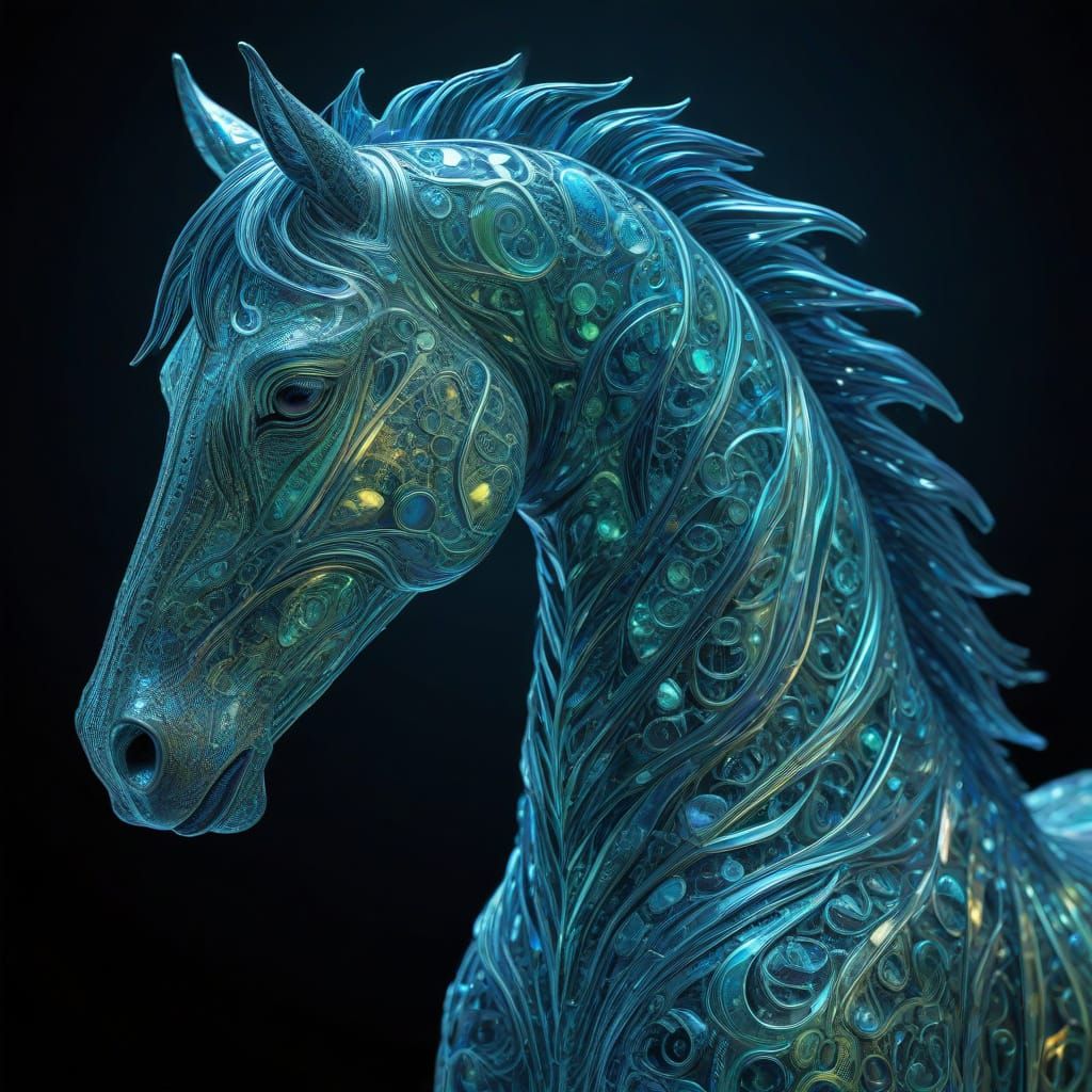 Glowing Glass Horse Sculpture in Surreal Style