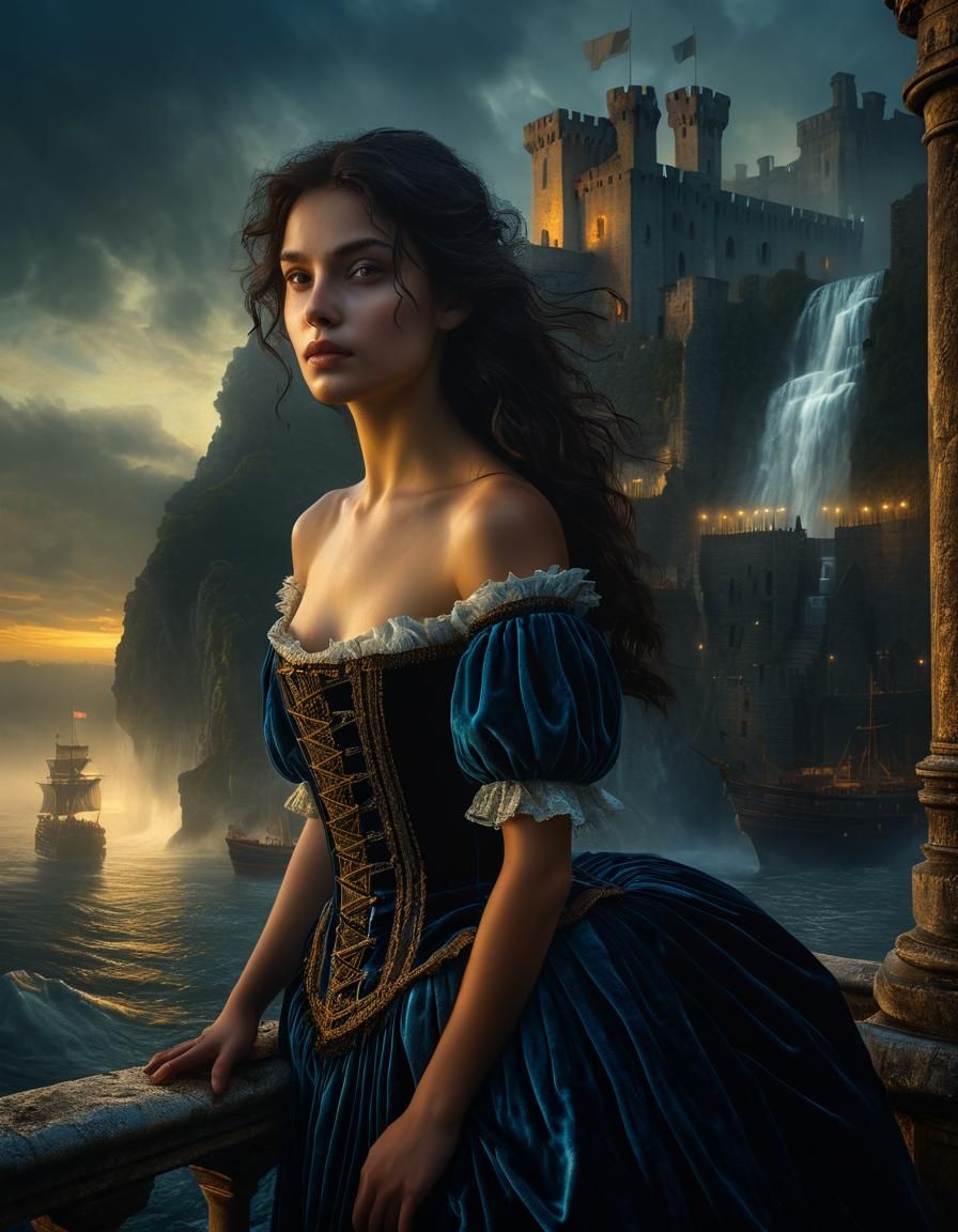 Renaissance Woman at Dawn: Chiaroscuro Oil Painting