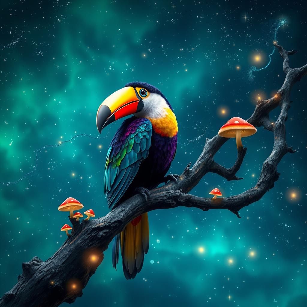 Vibrant Toucan Under Starry Sky as Matte Painting