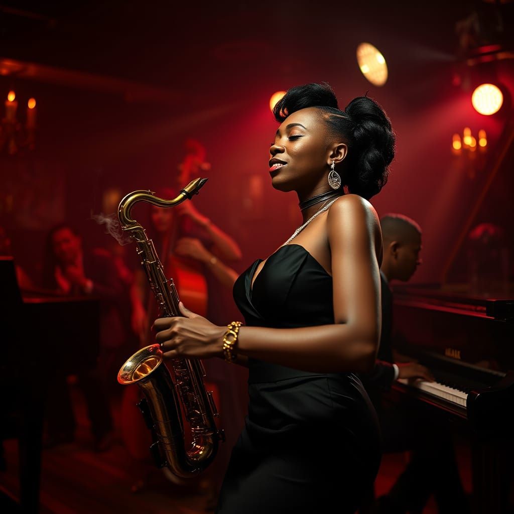 Passionate Jazz Dancer in Nightclub, Fine Art Style