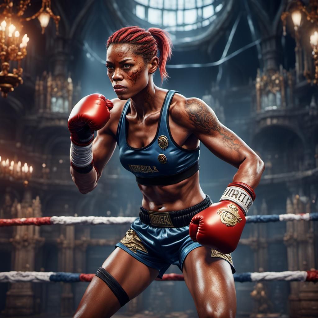 Detailed Matte Painting of a Beautiful Female Boxer