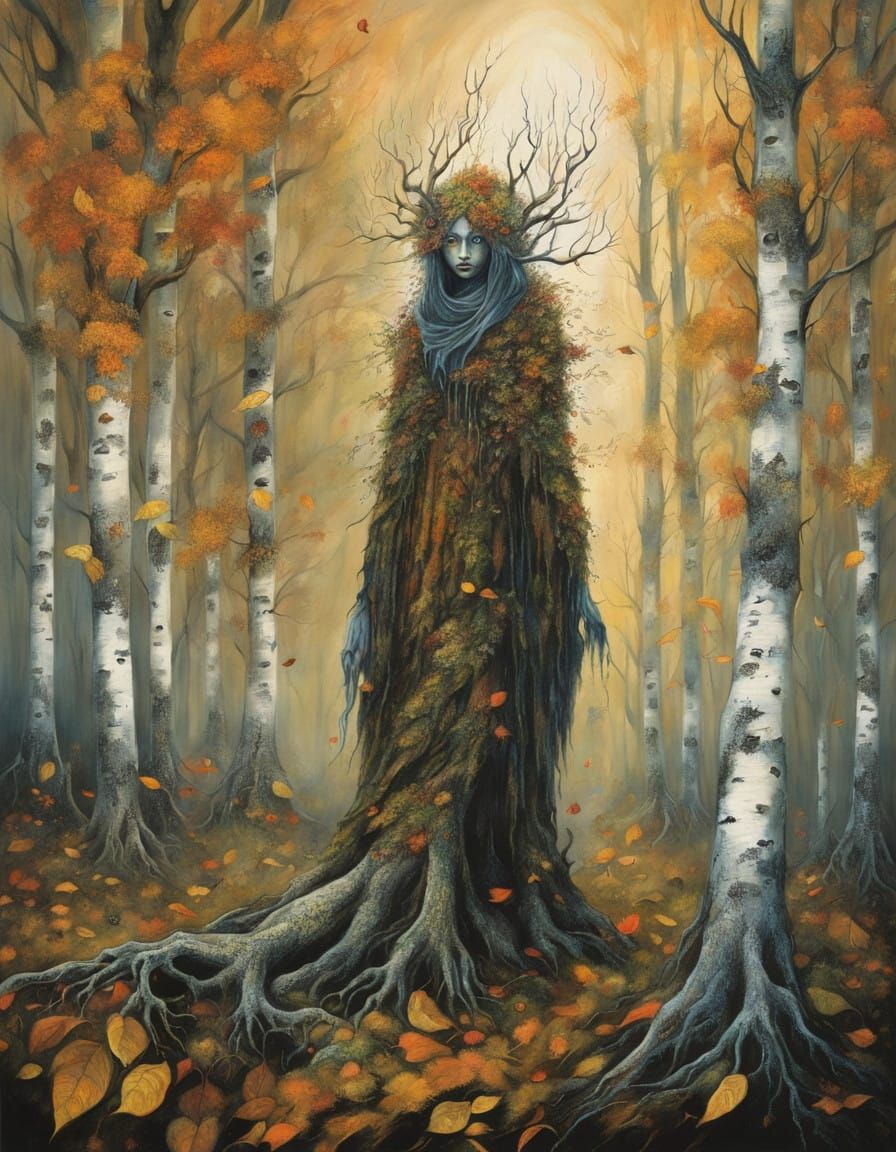 Mysterious Forest Nymph in Autumnal Twilight