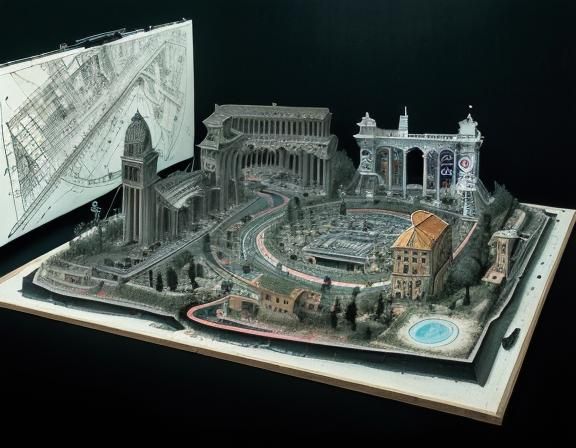 Dystopian Modern Rome in Ink and Watercolor