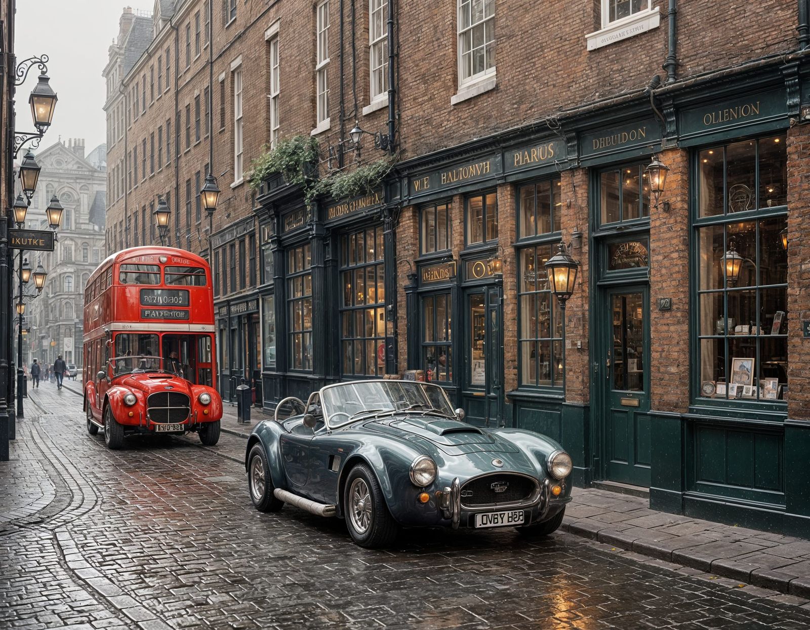 London Street Scene with Classic AC Cobra Car