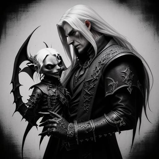 Demon Puppeteer vs Vampire Hunter Dark Fantasy Concept Art