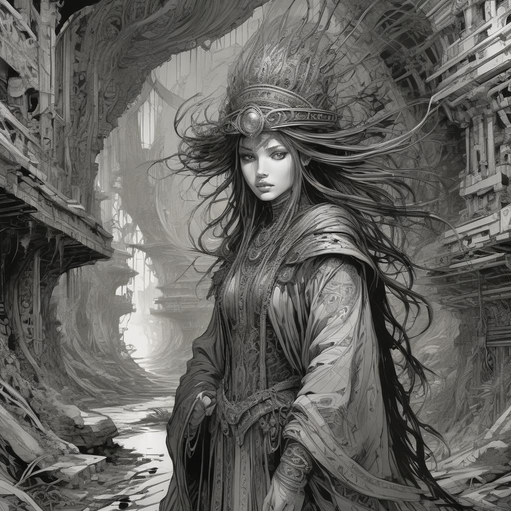 Dark Magic Witch at Crossroads, Pencil Sketch