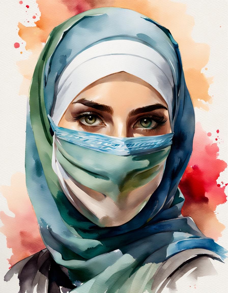 Watercolor Portrait of a Woman in Hijab