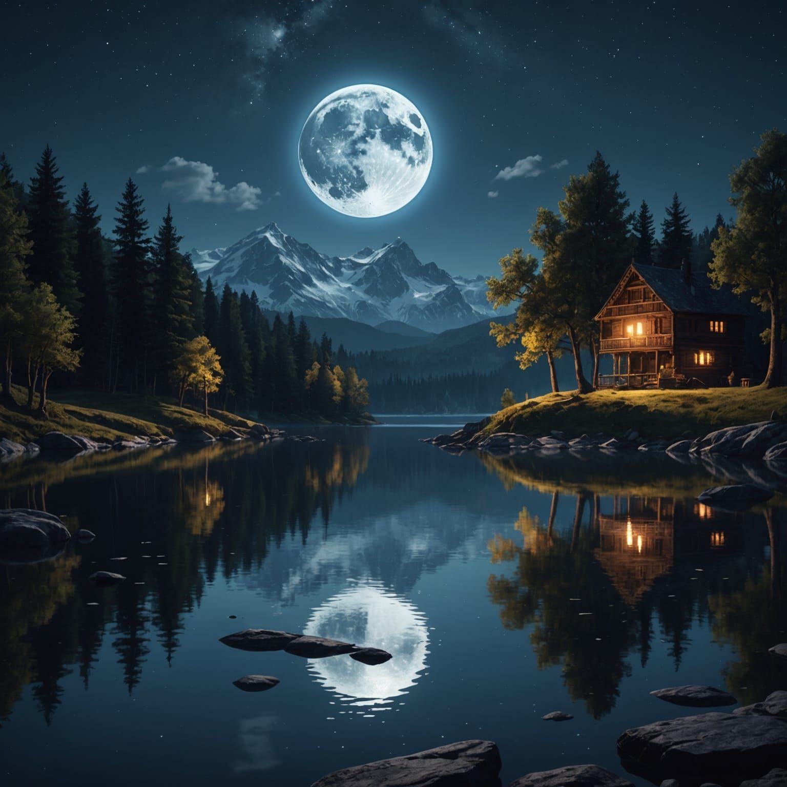 Full Moon Over Lake: Fantasy Concept Art