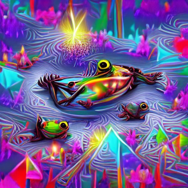Psychedelic Neon Frog in Abyss: 8k Resolution Artwork