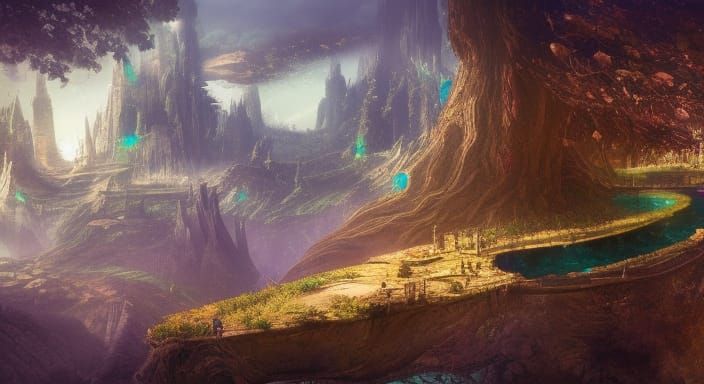 Magnificent Alien City Integrated into a Giant Tree