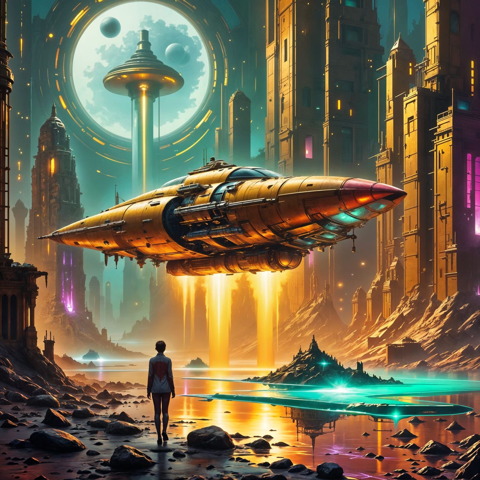 Retro Sci-Fi Rocket Takes Off From Surreal Glue Planet