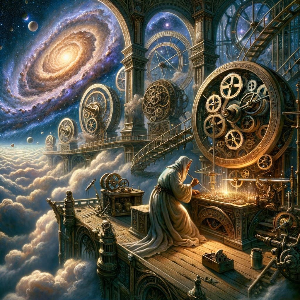 Celestial Clockmaker in Renaissance Style Observatory