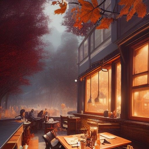 Majestic Autumnal Coffee Shop in Photorealistic Style