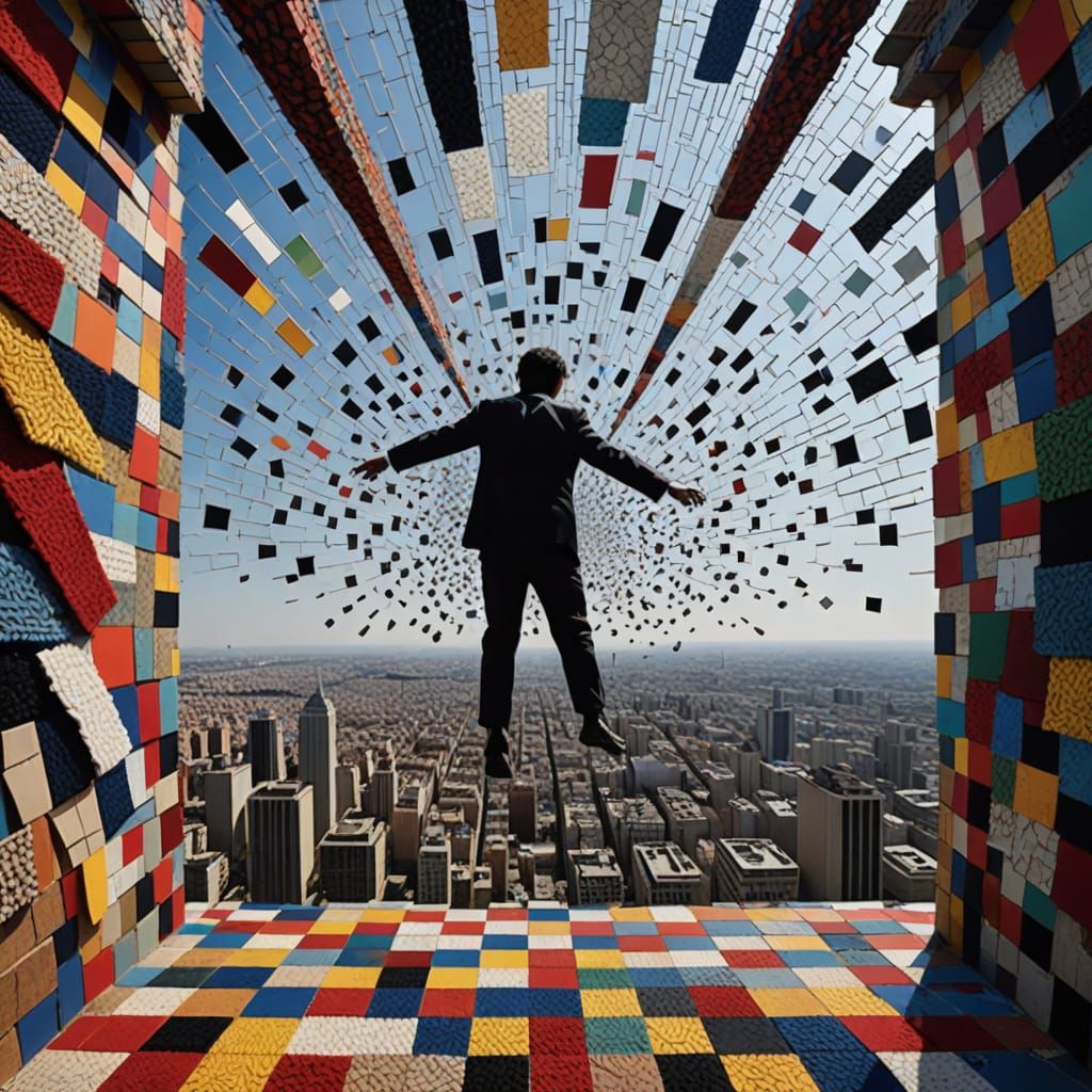Surreal Fall into Mosaic Sky: An Op-Art Illusion