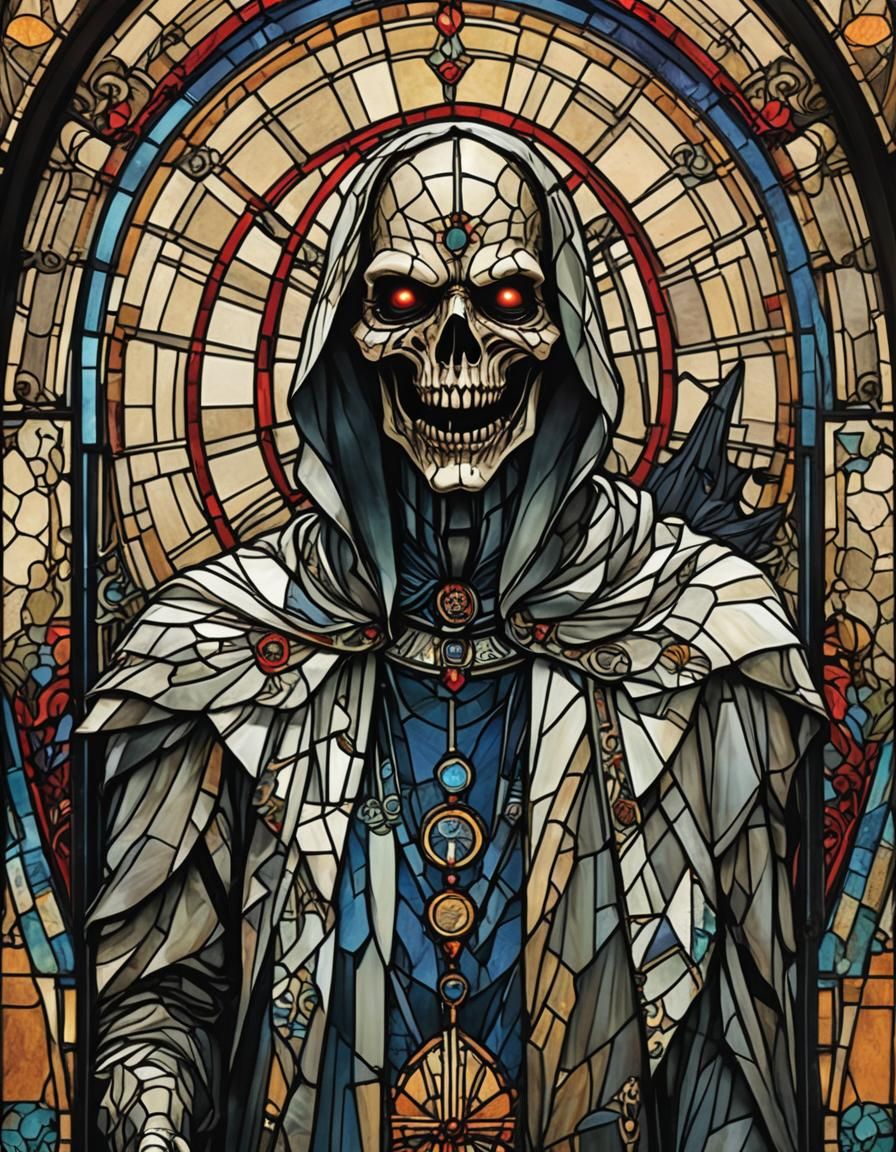 Art Deco Stained Glass Horror Scene