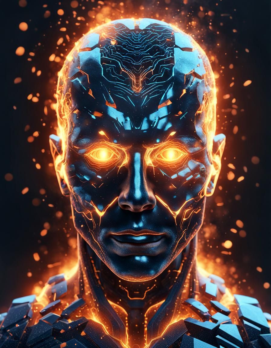 Abstract Human Head Portrait in Sci-Fi Art Deco