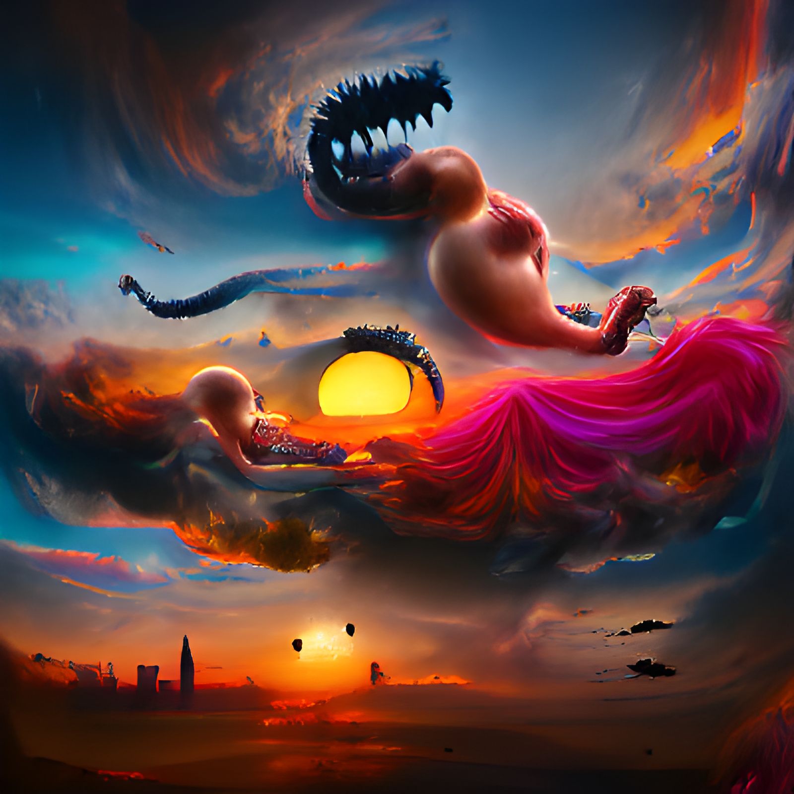 Pregnant Monster Sunset in Detailed Photoillustration