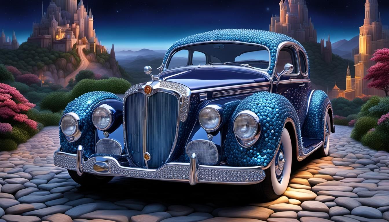 Gem-Encrusted Surreal Car in 3D