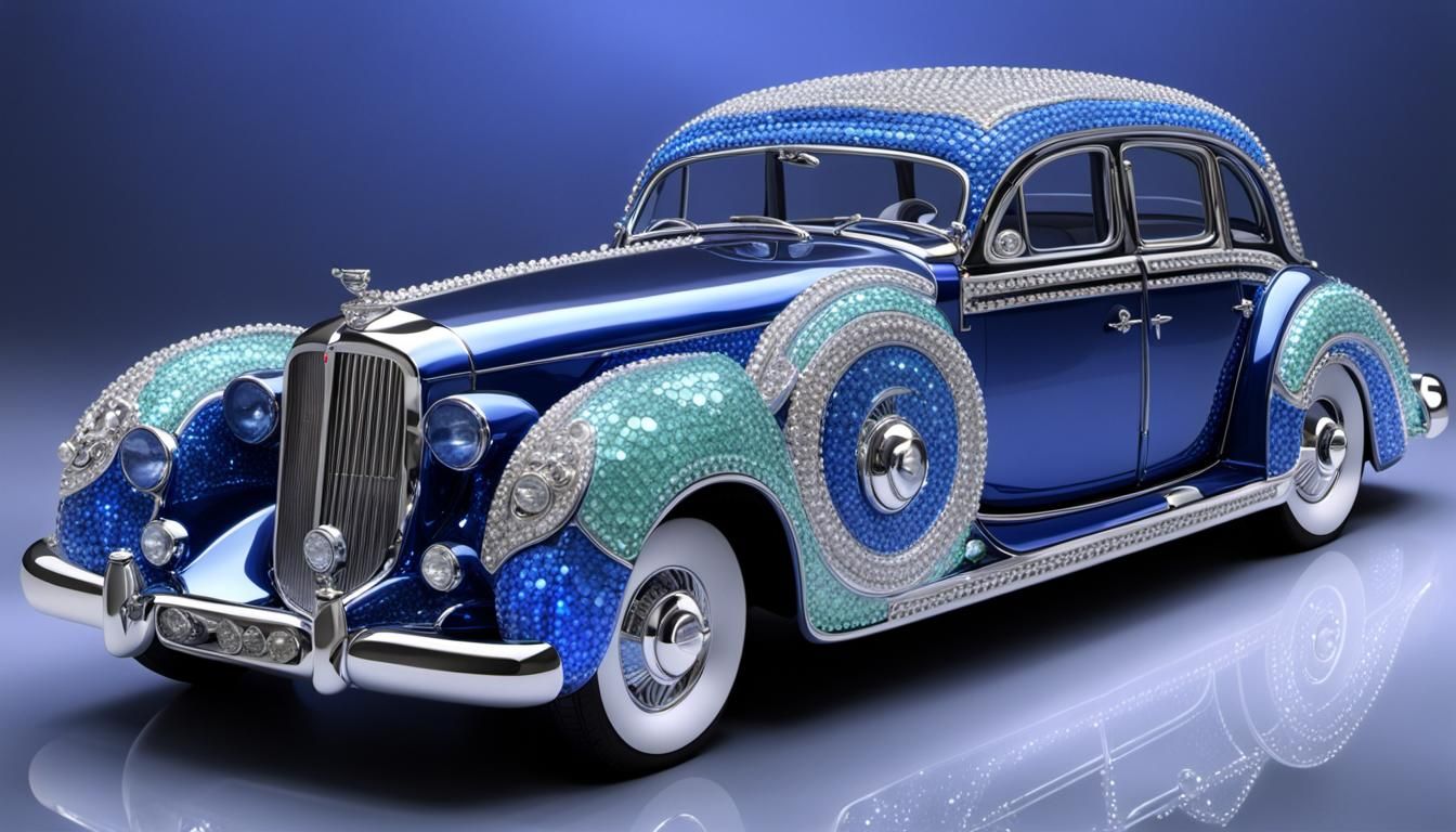 Gem-Encrusted Car in a Surreal 3D Fantasy