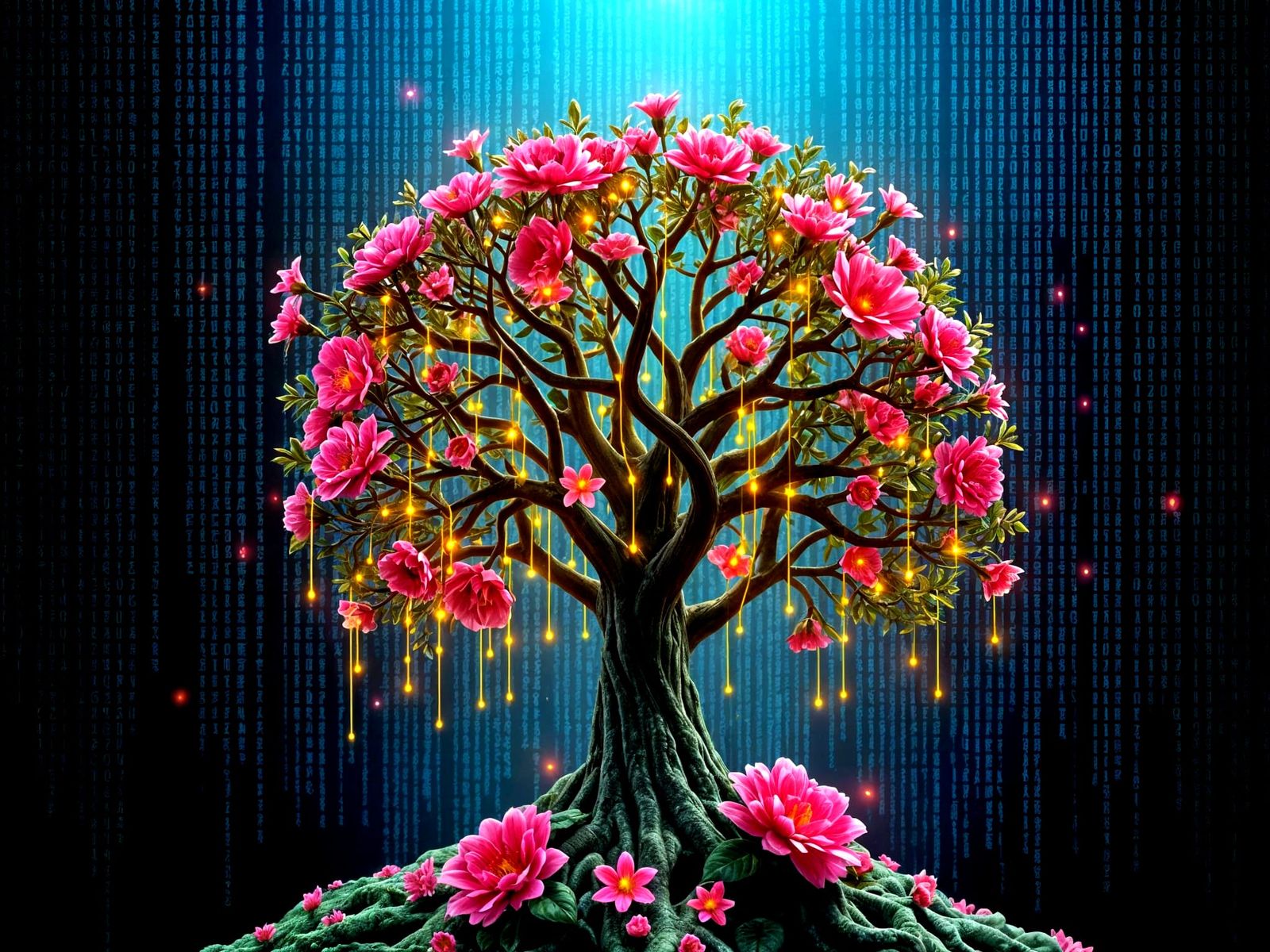 Surreal Neon Tree in Cyberpunk Style