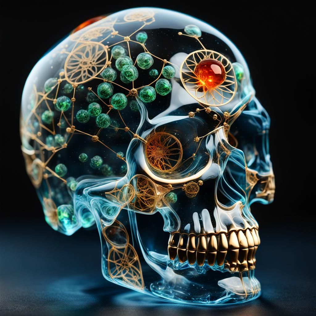 Glass Skull with Geometric Shapes in Hyperrealistic 3D