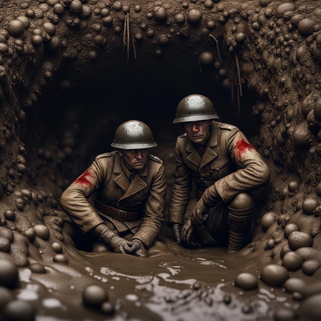 WWI Soldier in Trench: Realistic PTSD Portrait