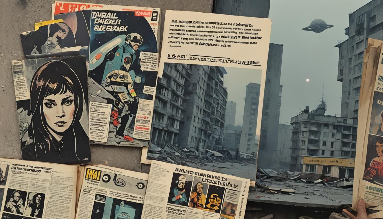 Chernobyl Balcony: Retro Comic Book Art in Neon Fog