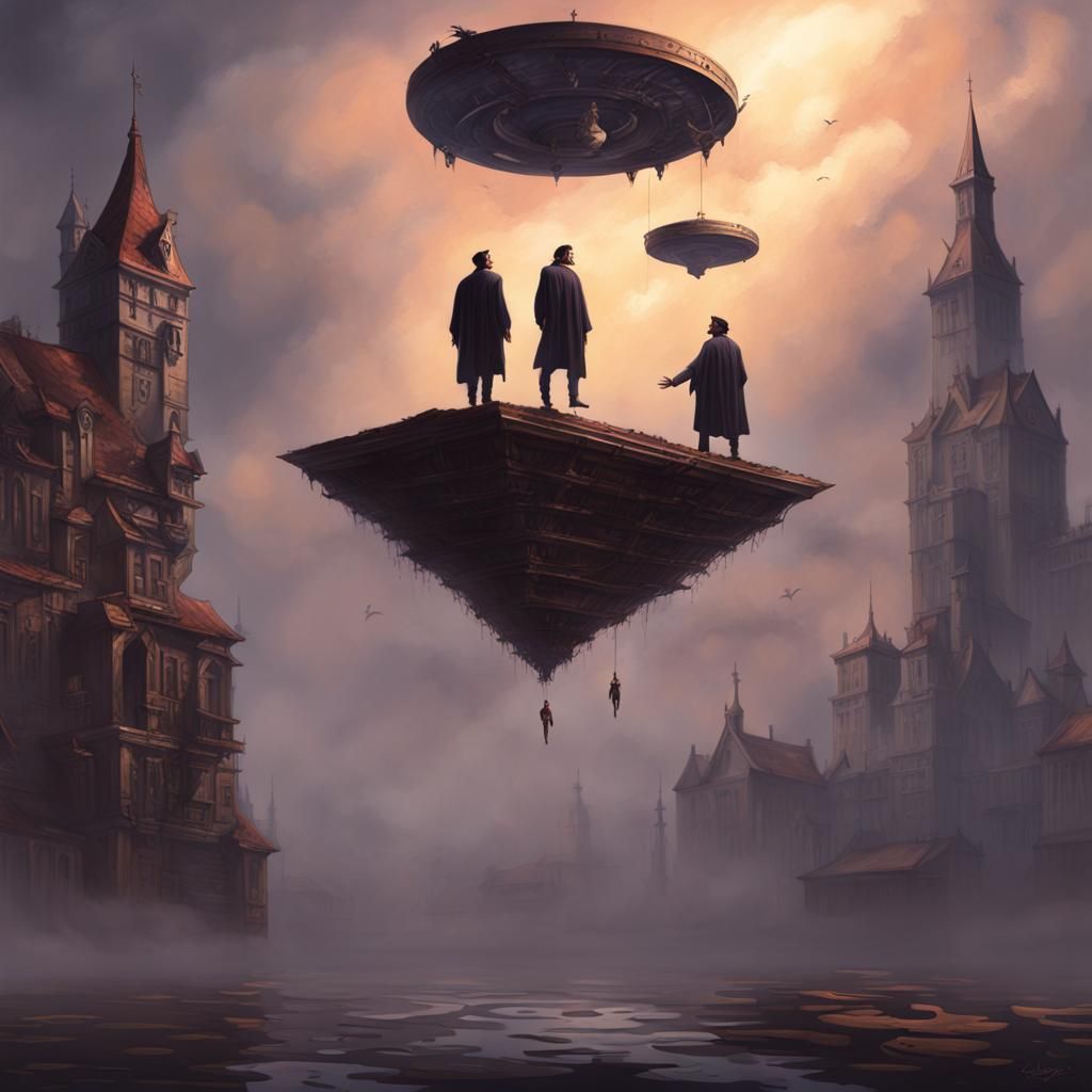 Telekinetic Builders in Dark Fantasy Illustration