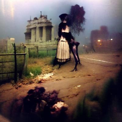 Victorian Goth Zombie in City at Night