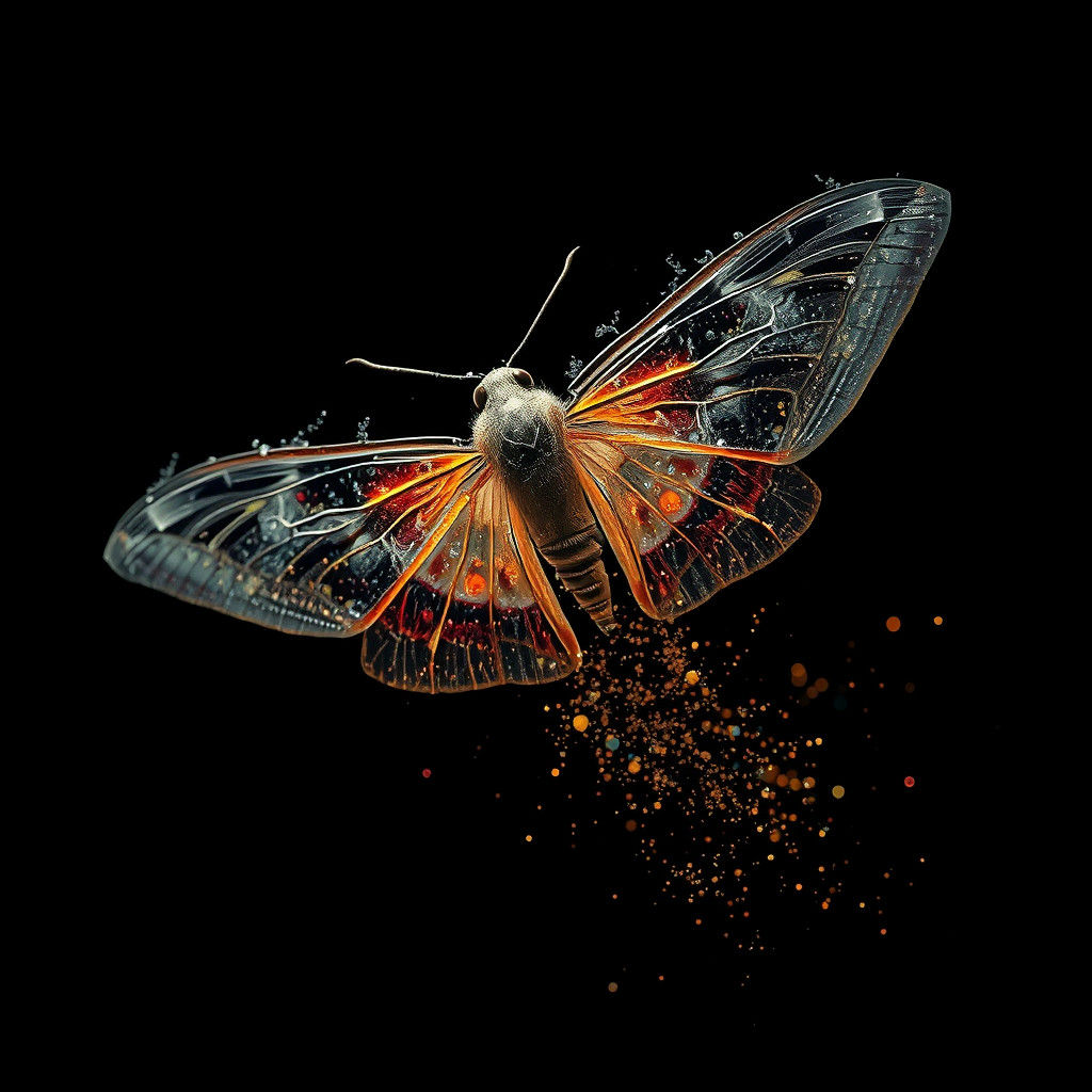 Ash Moth Disintegrating in Dark Sky