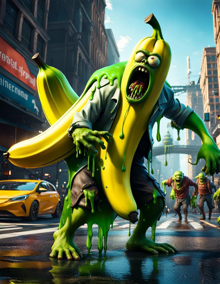 Gigantic Banana Zombie Stomps Through City