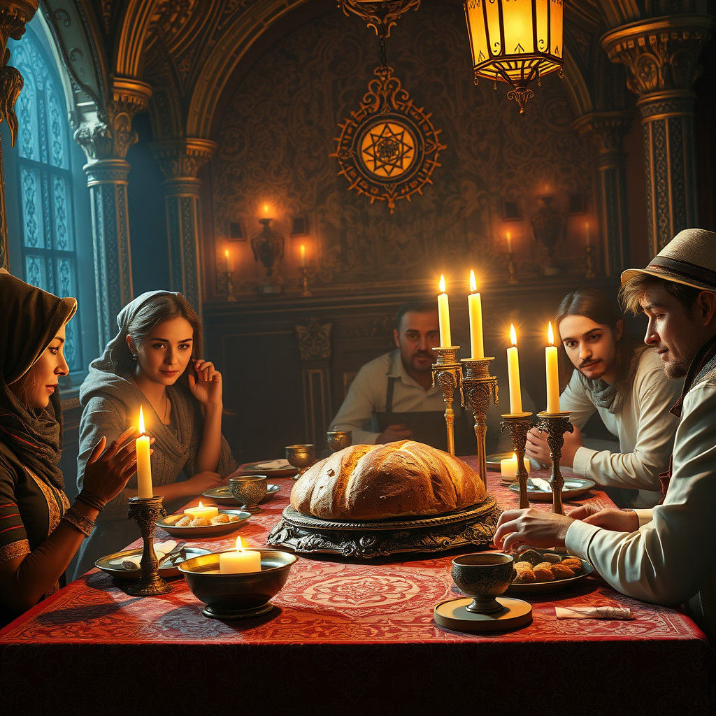Askenazi Family Shabbat Meal in Fantasy Art Style