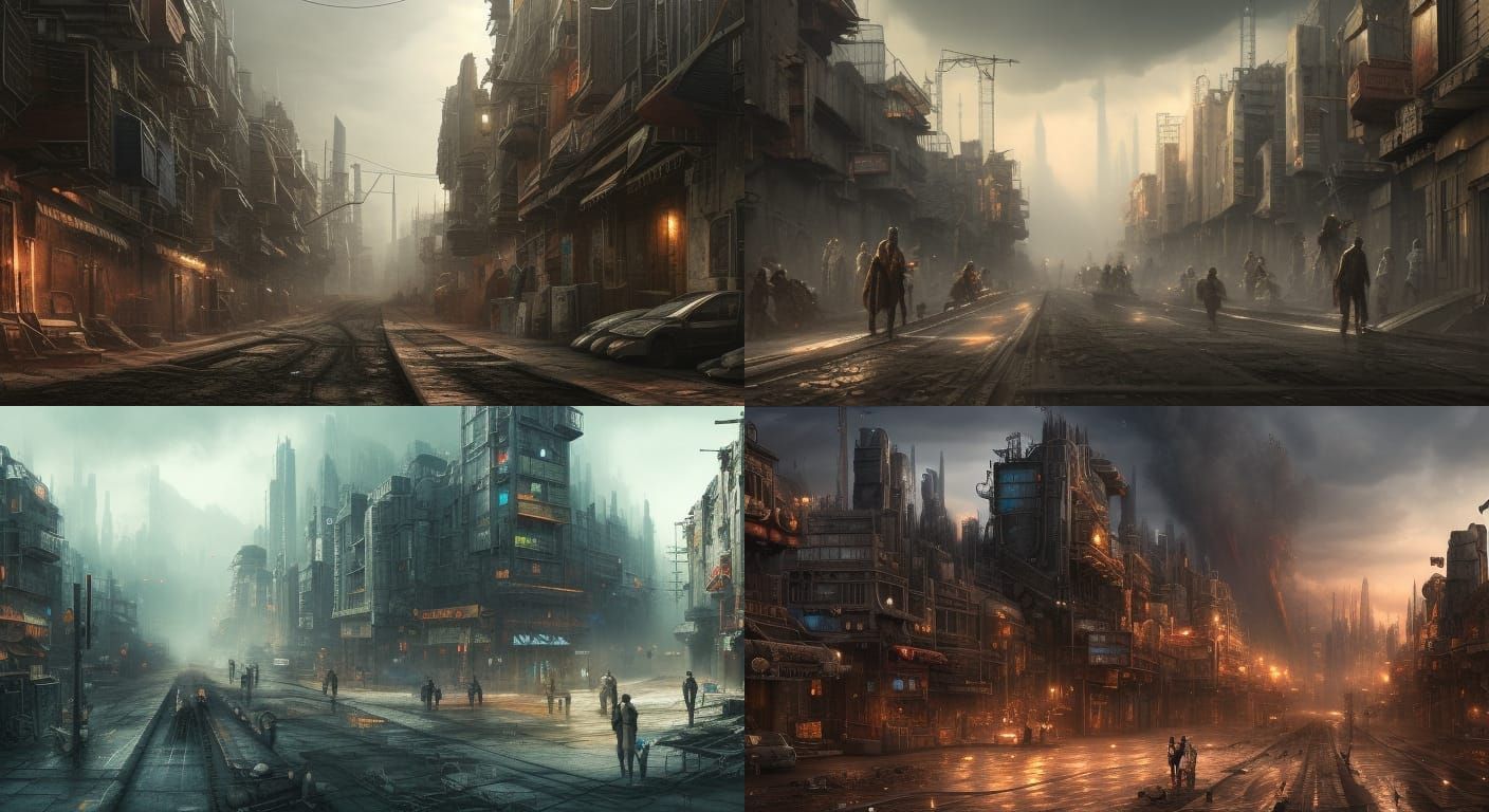 Dystopian Suburban Street: A Detailed Matte Painting