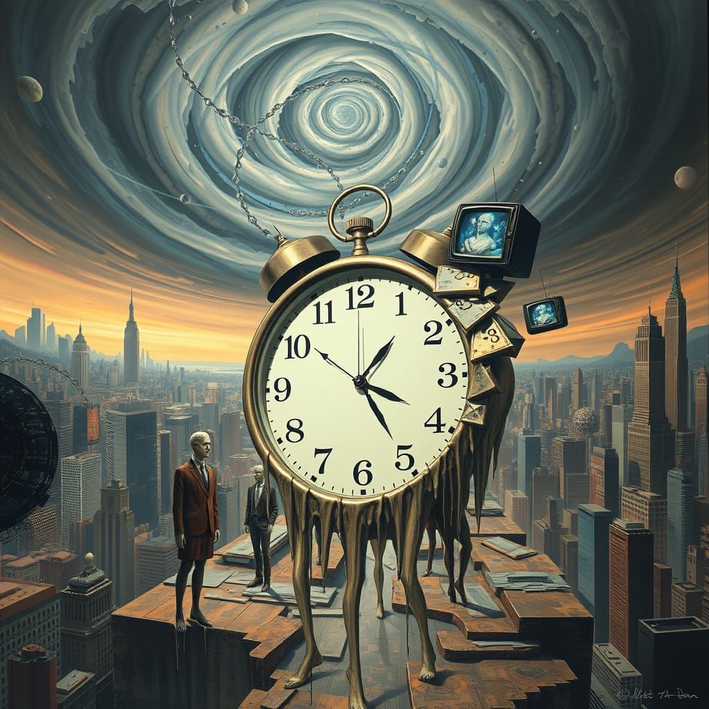 Melting Clocks in Surreal Digital Landscape