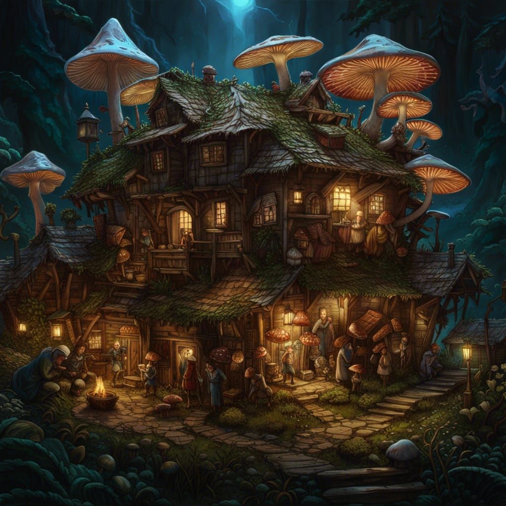 Mushroom Village: Intricate 3D Digital Art