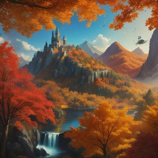 Vibrant Paper Leaf Fall Tree Concept Art