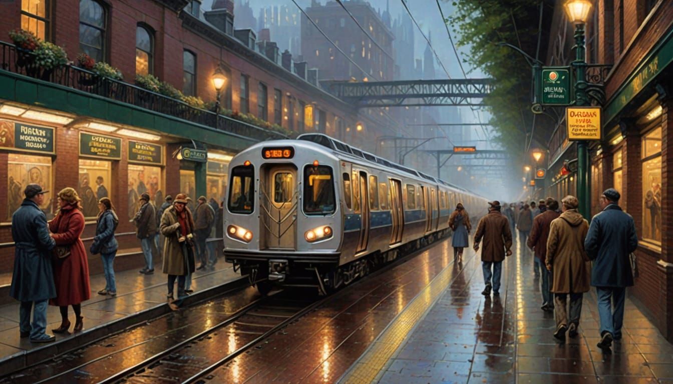 Thomas Kinkade Style Subway Scene