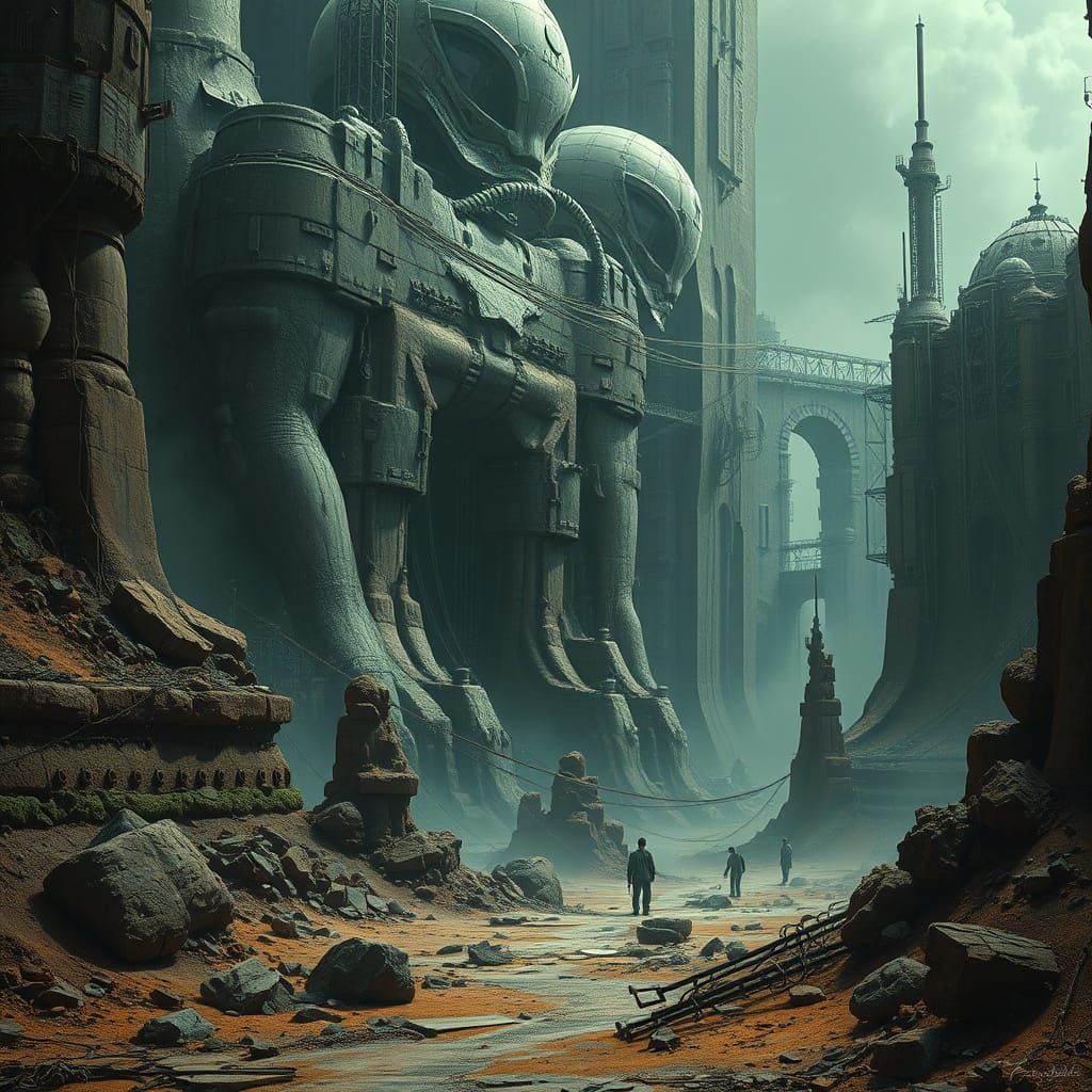 Surreal Scene with Organic and Metallic Elements