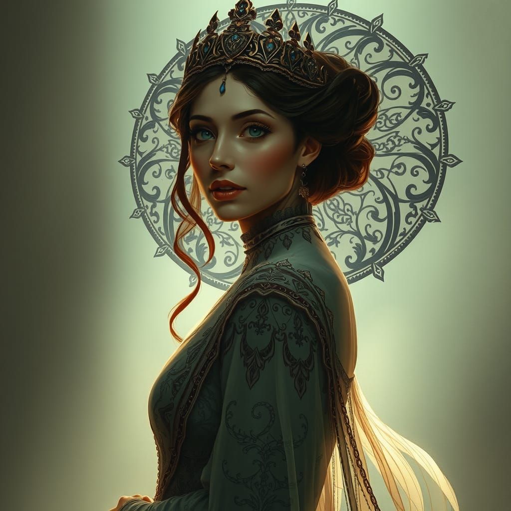 Regal Woman Radiating Elegance in Dreamlike Fantasy Art