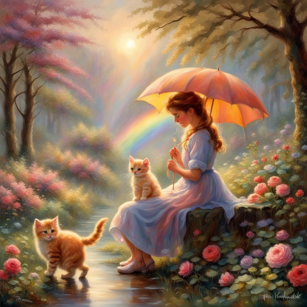 Ethereal Meadow Scene in Style of Thomas Kinkade