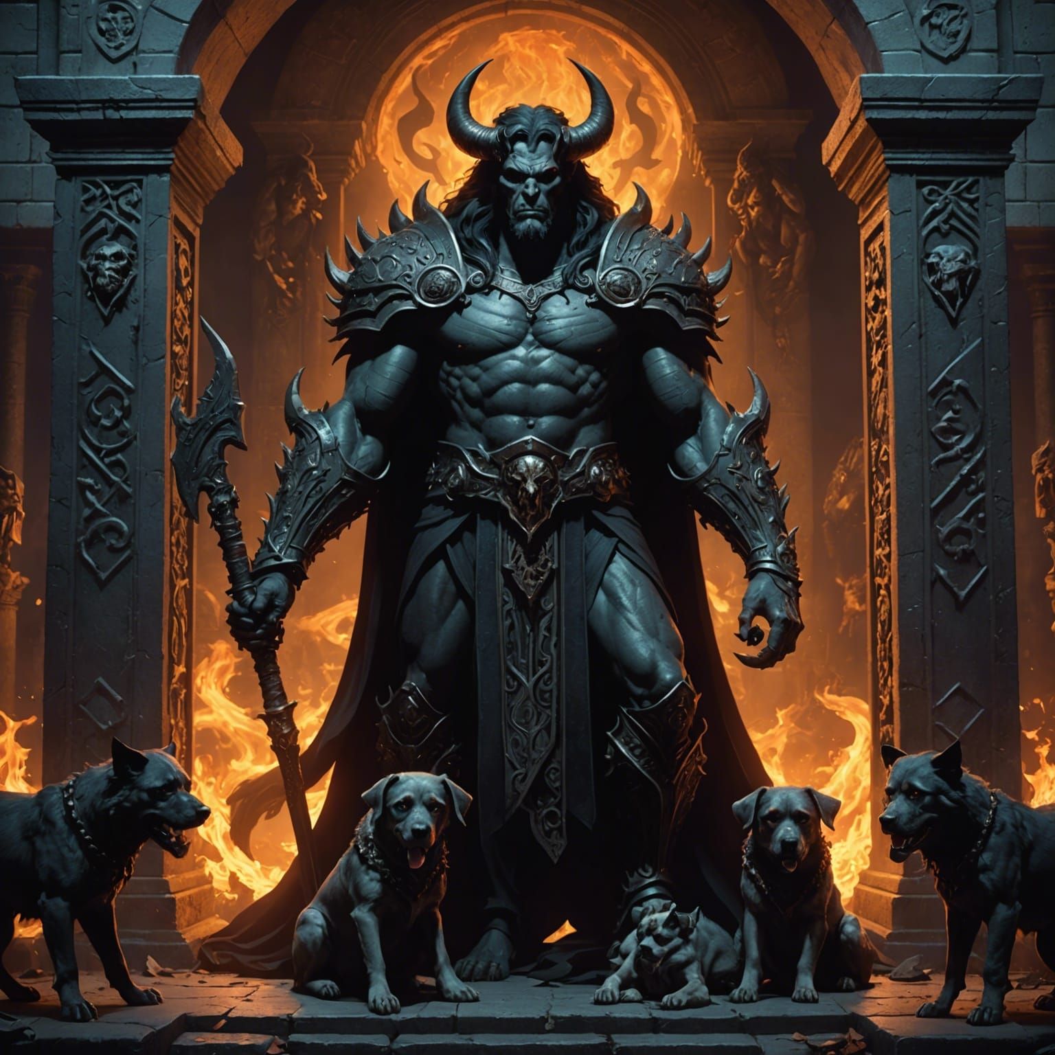 Hades and Cerberus: Dark Fantasy Underworld Guardian