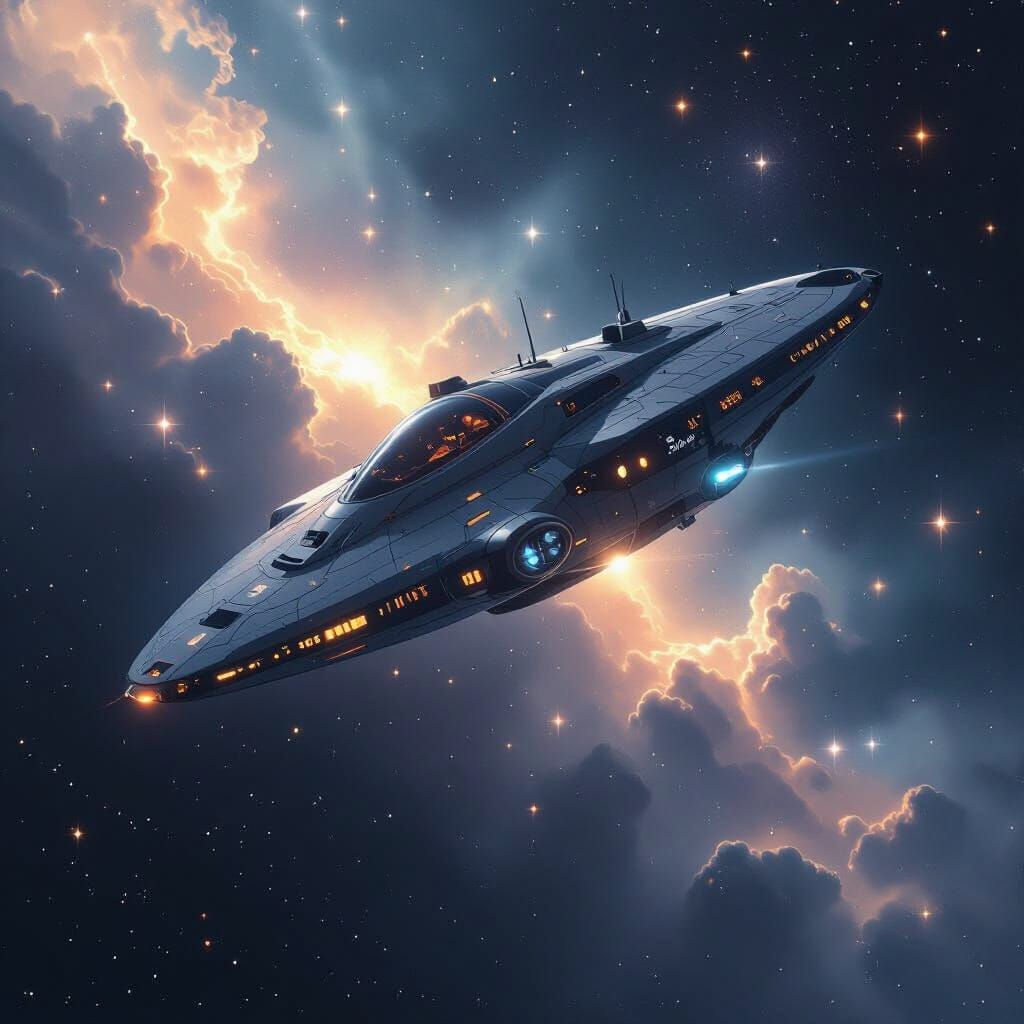 Ethereal Spaceship Suspended in Deep Space