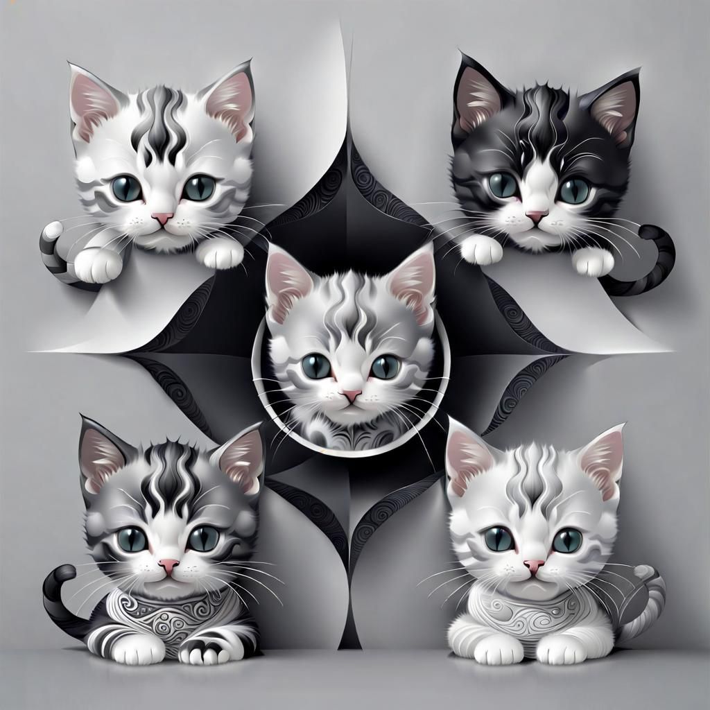 Samurai Kittens in Abstract Vector Fractal Style