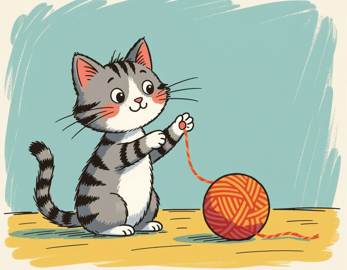 Cat at Play: Whimsical Cartoon Illustration